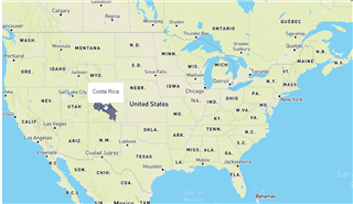 Size comparison between Costa Rica and the United States