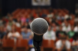 Microphone from the perspective of the speaker.